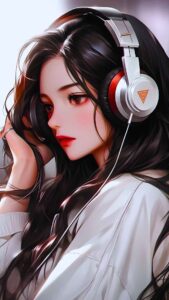 Aesthetic Anime Girl With Headphones Wallpaper