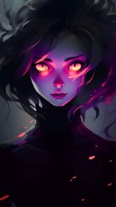 Anime Girl Black Hair Orange Glow Eyes Wallpaper