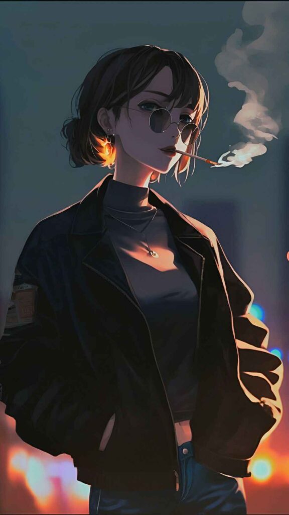 Anime Girl Smoking Wallpaper 4K iPhone