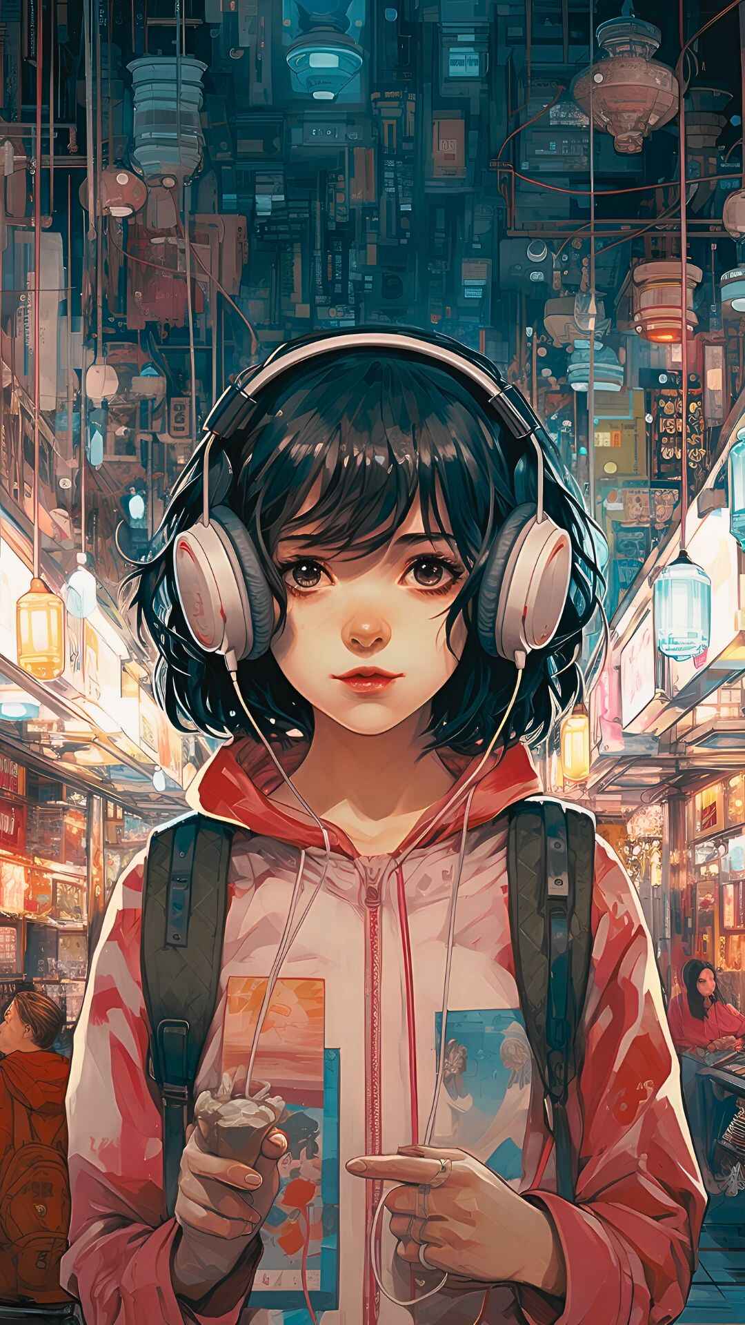 Anime Girl With Headphones Wallpaper 4K iPhone