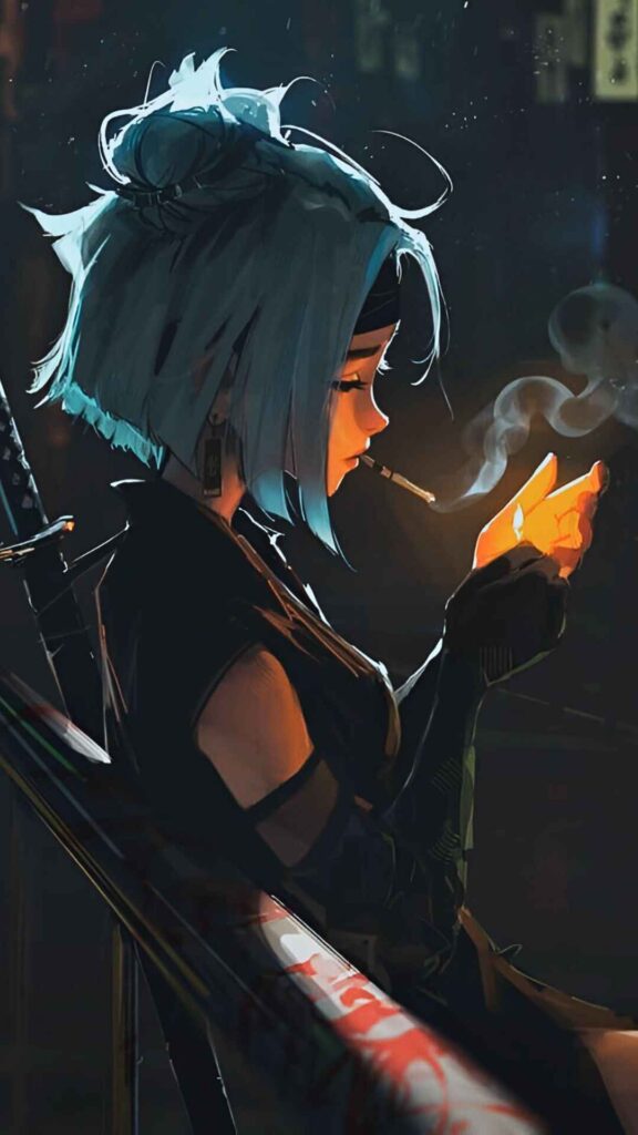 Cartoon Anime Girl Smoking Wallpaper