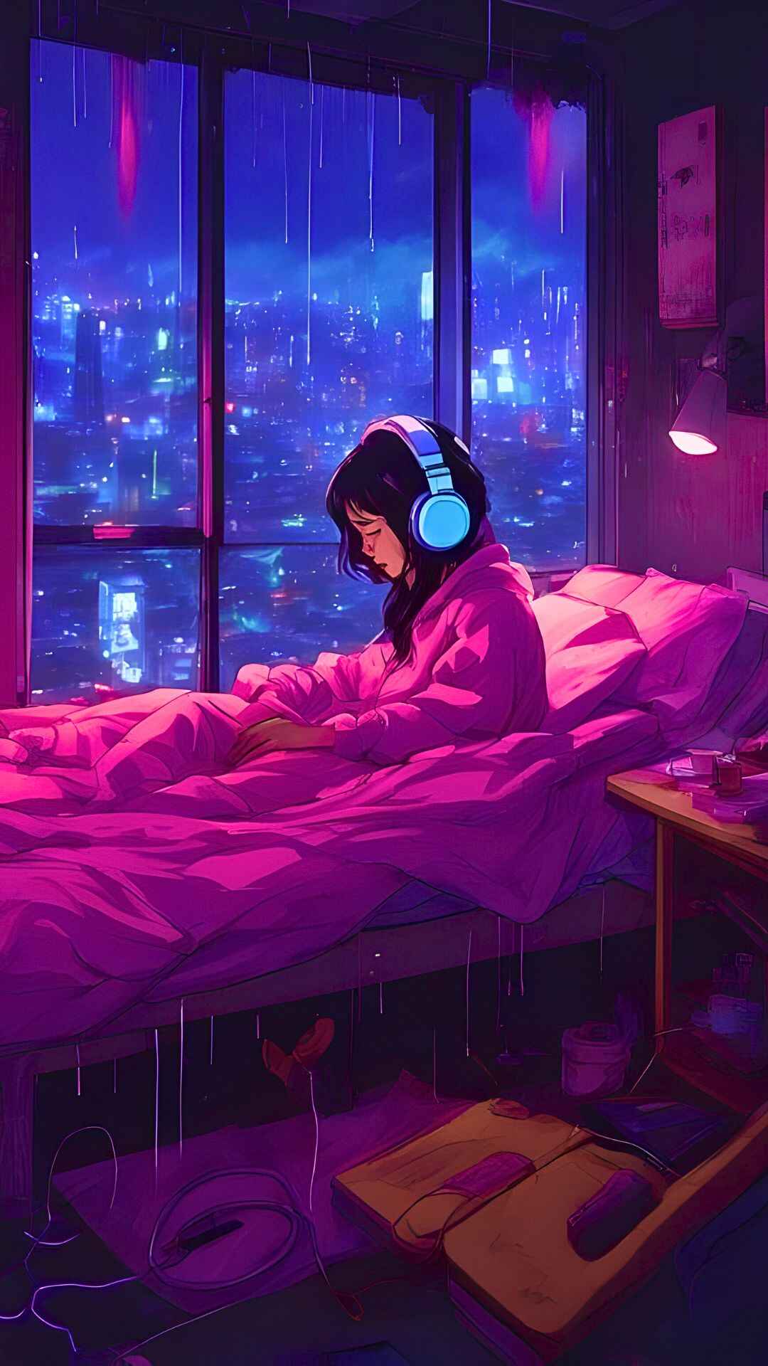 Cool Anime Girl With Headphones Wallpaper