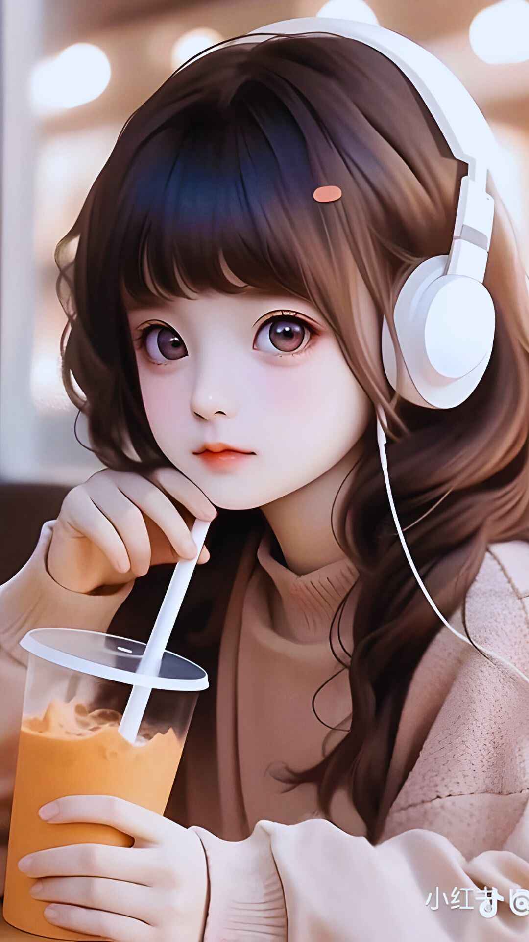 Cute Anime Girl With Headphones Wallpaper