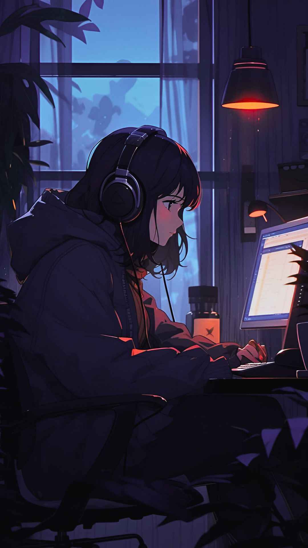 HD Anime Girl With Headphones Wallpaper