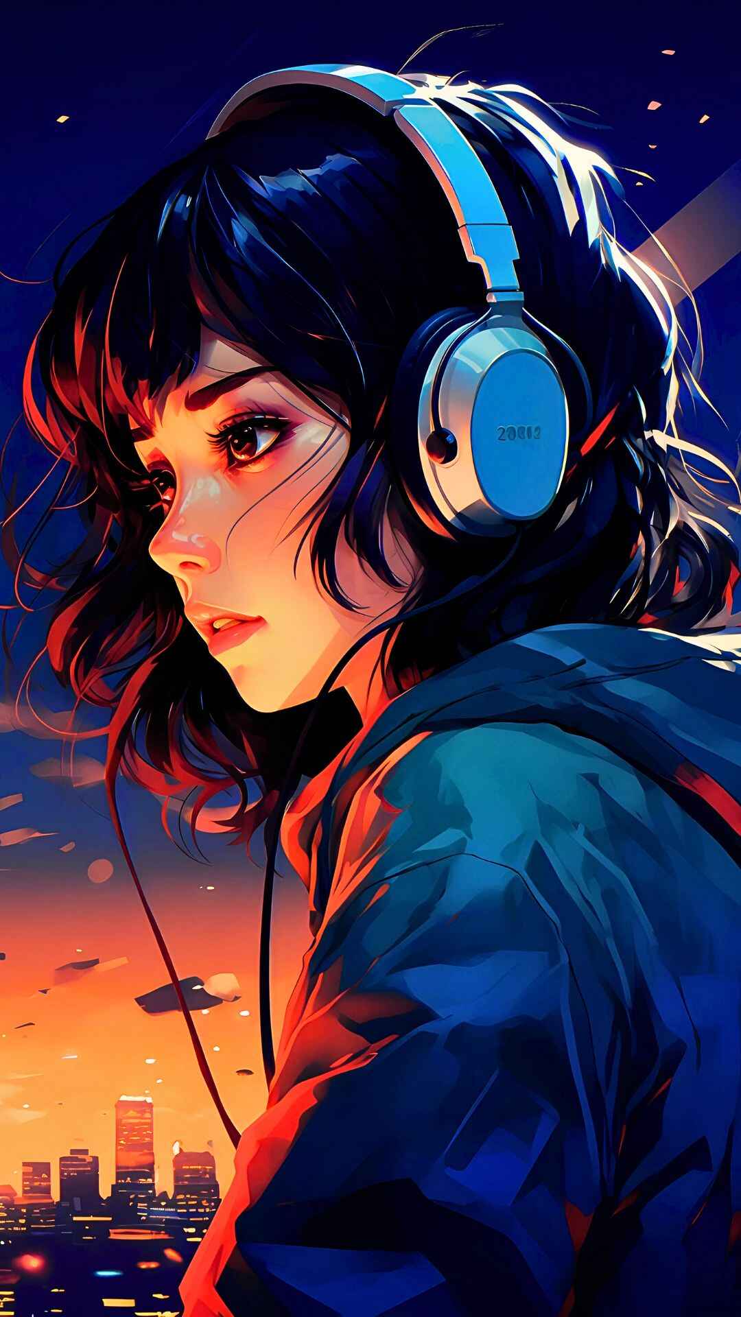 Hoodie Anime Girl With Headphones Wallpaper