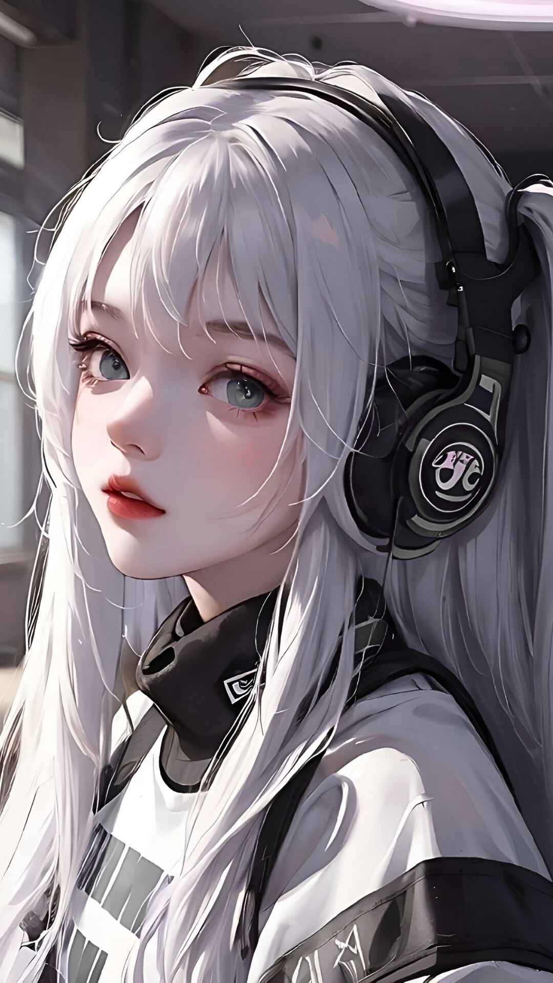 Lonely Anime Girl With Headphones Wallpaper